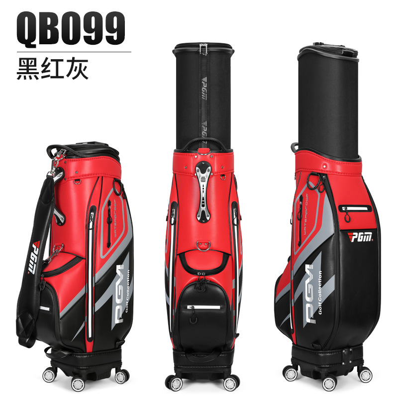 PGM Golf Standard Ball Bag Professional Leather PU Waterproof Golf Cart Club Airbag High Capacity Package With Wheel QB099 · v5